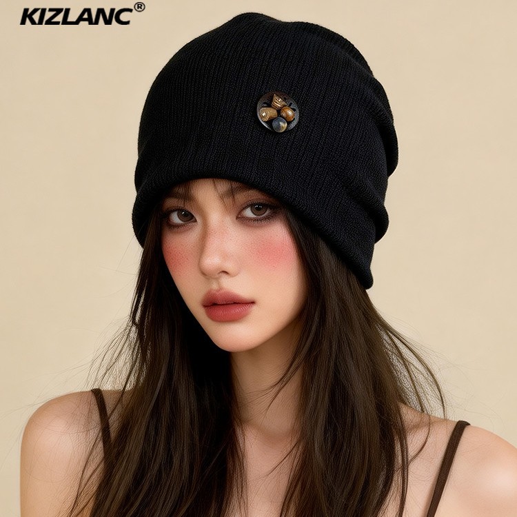 复古木扣堆堆帽女秋冬
