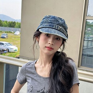 复古做旧水洗牛仔军帽女