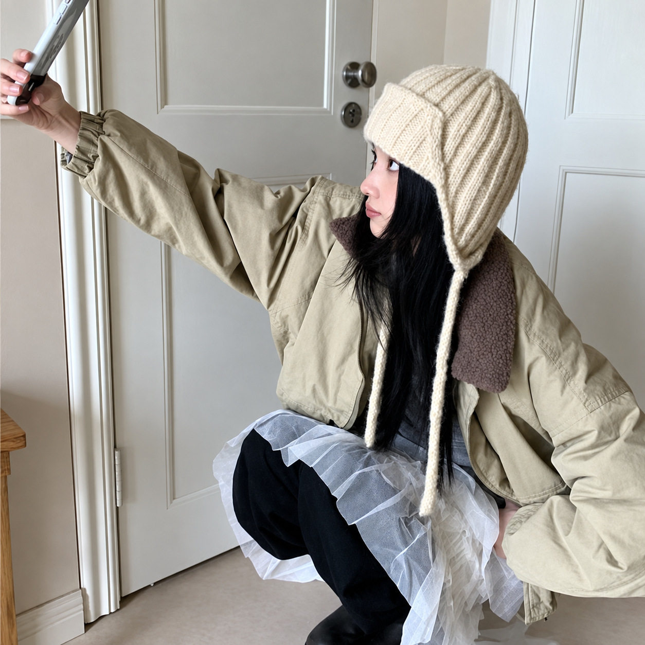 韩系护耳系带雷锋帽女秋冬保暖