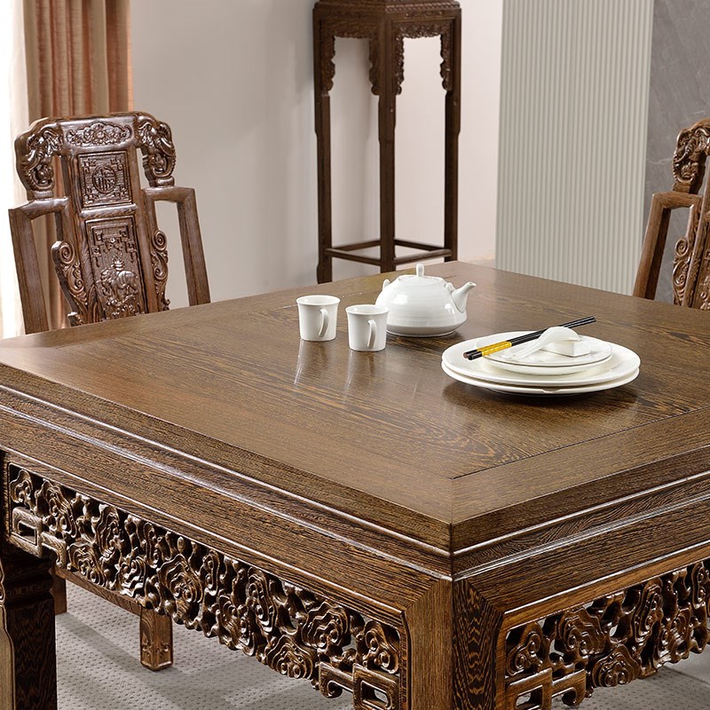 红木家具鸡翅木餐桌椅组合中式仿古实木方桌八仙桌一桌四椅四方桌