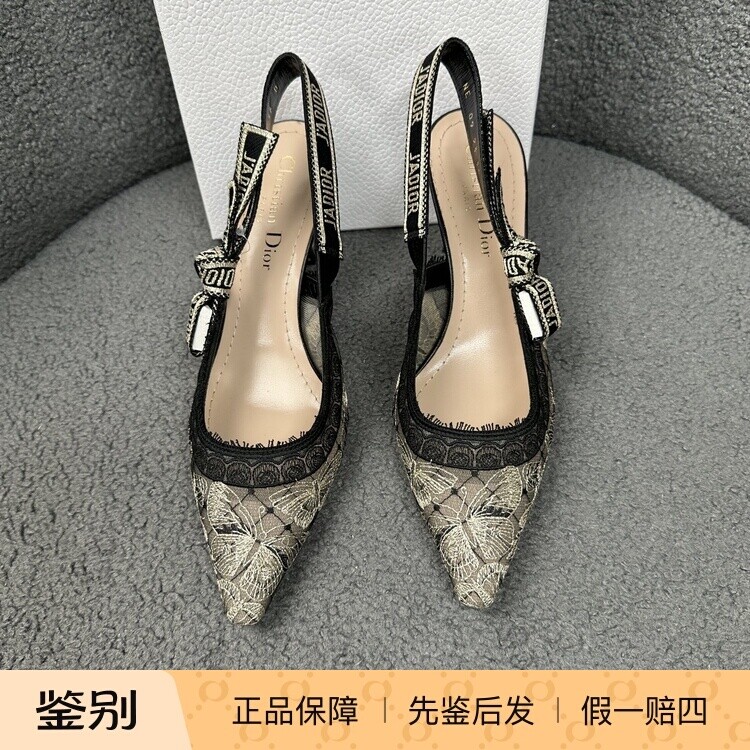 Dior女士尖头高跟金色蝴蝶刺二奢女鞋