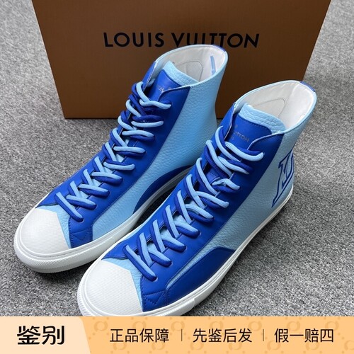 LV路易威登男士 蓝色LV大logo高帮板鞋 117921二手闲置