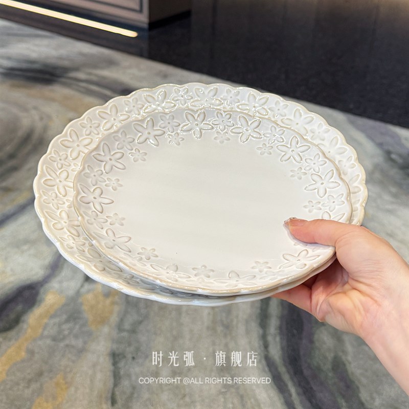 实物更漂亮!欧式k繁花复古花边甜品盘西餐盘釉下彩家用餐具盘盘子