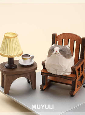 手工木雕布偶猫丨小猫咪办公室工位电脑桌面摆件创意装饰品可爱女