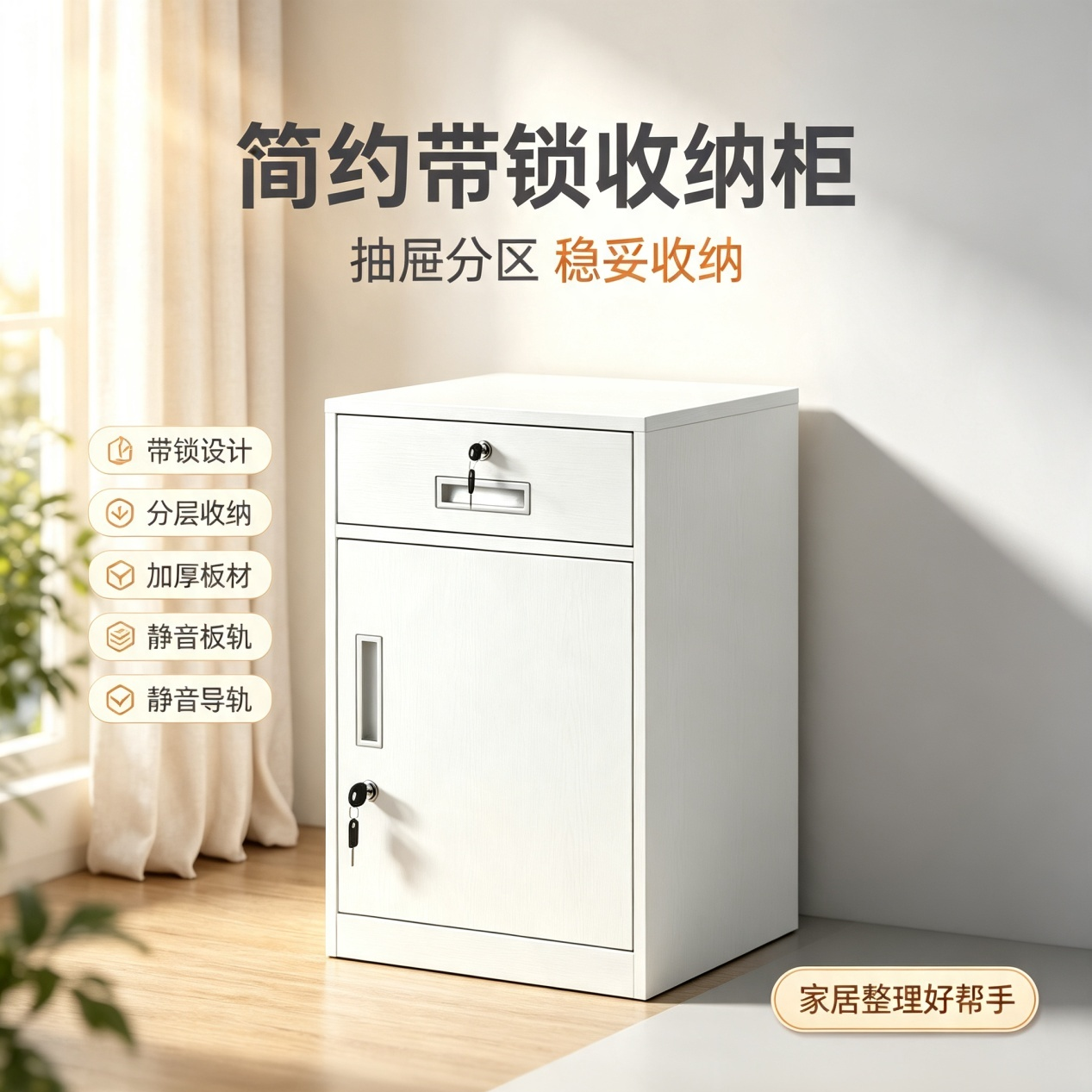 办公室铁皮带锁抽屉文件柜图片