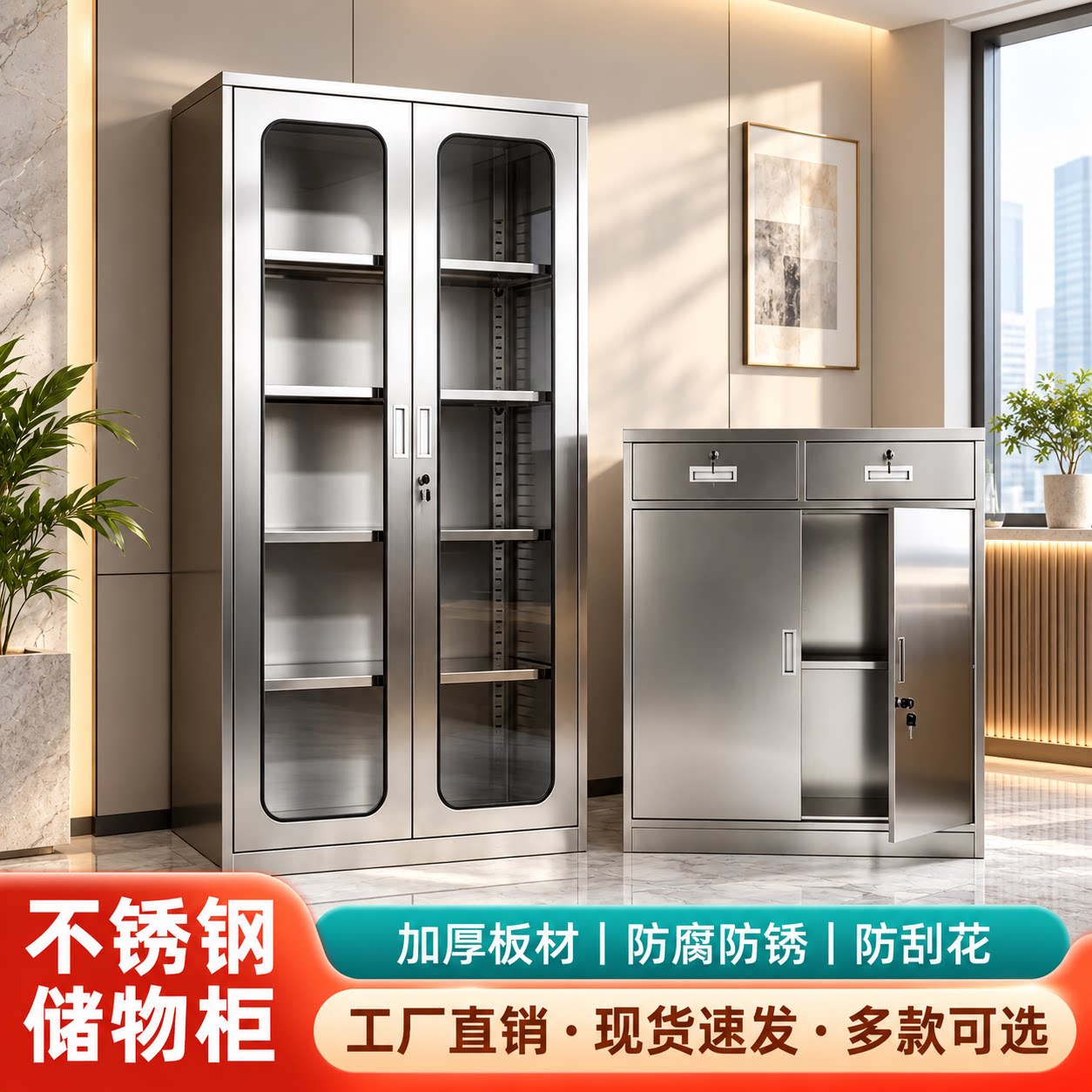 不锈钢柜子文件柜财务凭证柜办公室资料柜置物柜医用西药柜器械柜