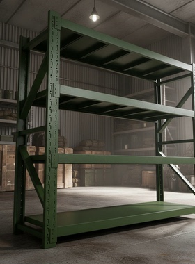 军绿色仓储货架军备物资营房仓库加厚多层置物架超强承重型铁架子