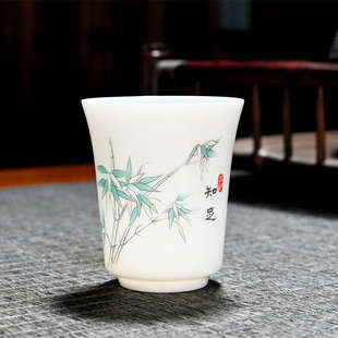 80ml薄胎山水功夫茶杯家用陶瓷单杯主人杯羊脂玉瓷易清洗茶具杯子