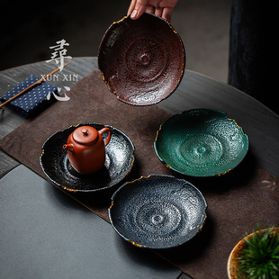 家用茶点盘茶承台 寻心复古创意陶瓷手工壶承干泡茶台功夫茶具中式