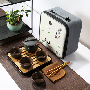 户外旅游便携包快客杯一壶四杯家用茶壶茶盘 旅行陶瓷功夫茶具套装