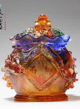 琉璃金蟾袋代代有财招财进宝聚宝盆前台业乔迁高档礼品招财