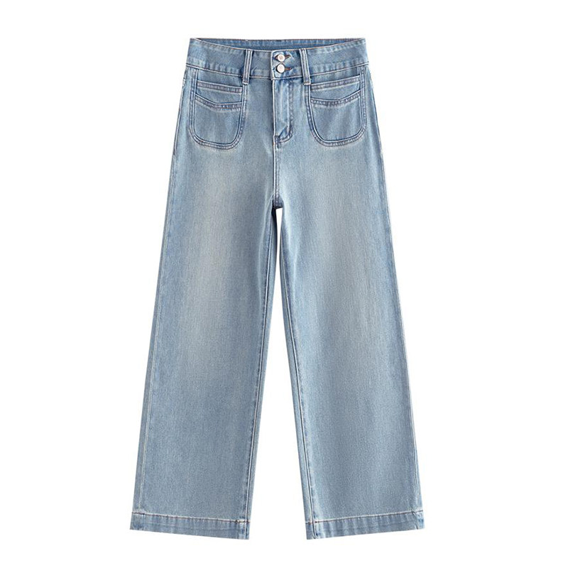 欧若智性风 夏季高腰显瘦直筒直筒裤女复古百搭直筒裤牛仔裤