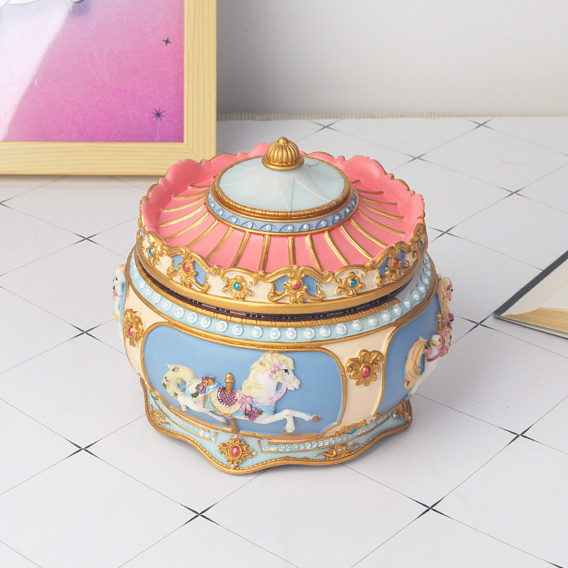 发光旋转木马 音乐盒八音盒天空之城 创意生日礼物树脂圣诞节礼品
