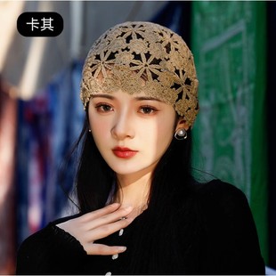 帽子遮白发的头饰新款女款秋冬包头帽女手工钩花女士民族风头巾针