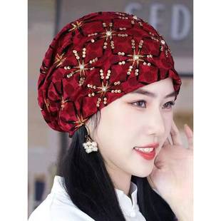 帽子遮白发的头饰新款秋季薄款堆堆帽空调帽洋气百搭时尚头巾帽包