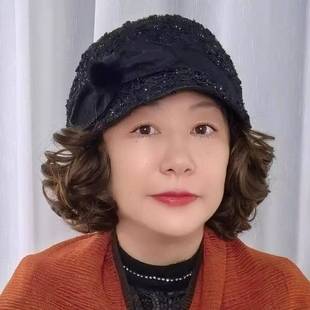 帽子遮白发的头饰新款中老年妈妈假发帽气质短卷发梨花卷短帽檐连