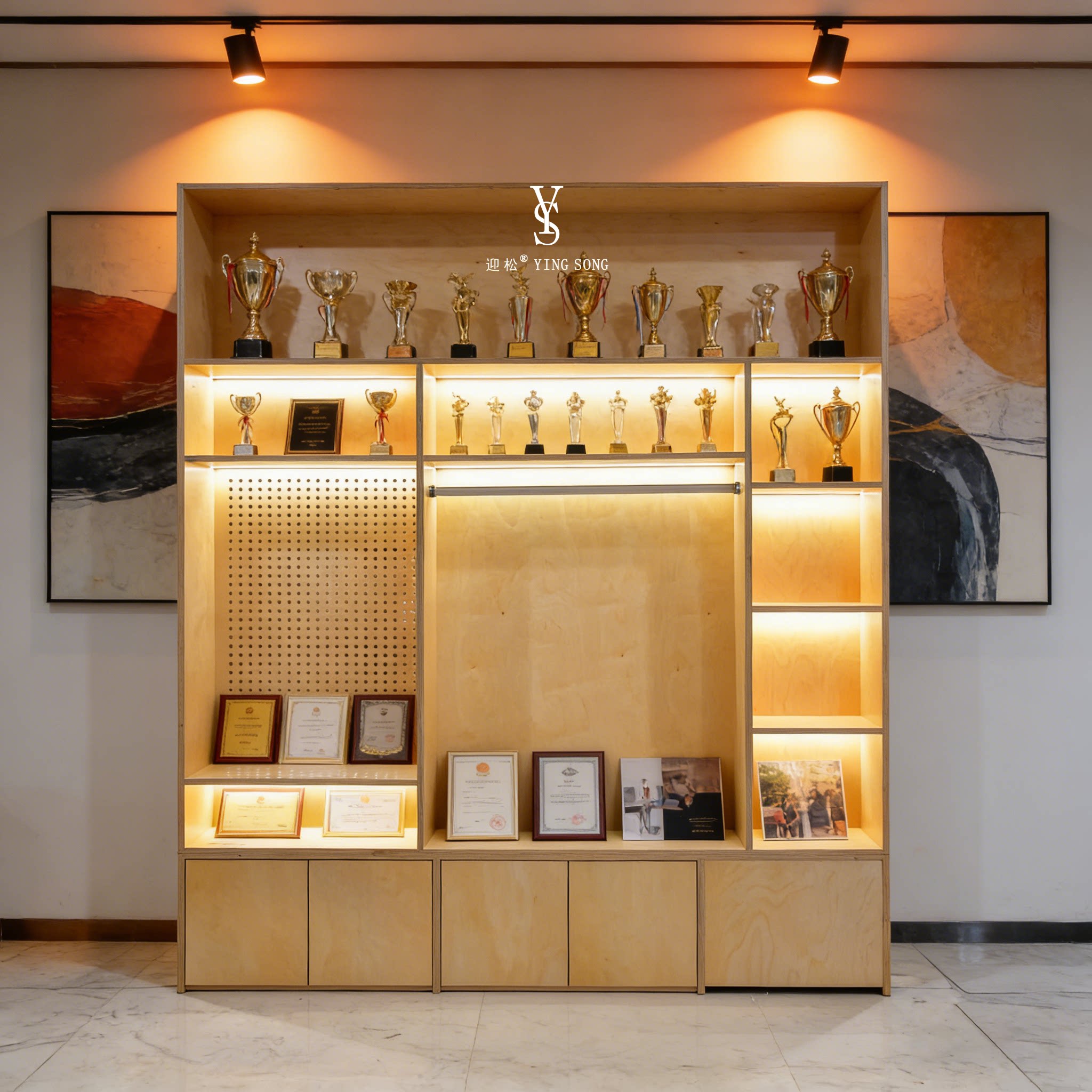 迎松桦木展示架收纳柜多层置物架室内陈列架原木多功能展示柜家用