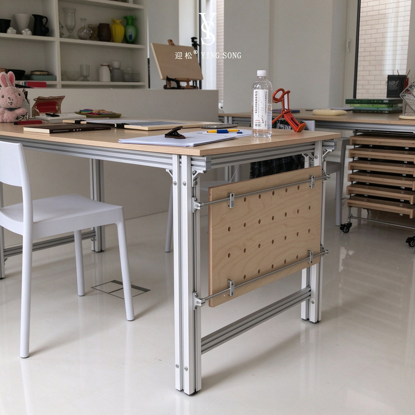 工业铝型材电脑桌画室工作台带洞洞板侧挂板手工 DIY操作台可定做