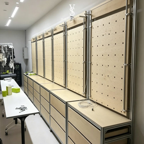 铝木型材落地洞洞板货架展厅样品展示柜多抽屉收纳商用陈列柜子