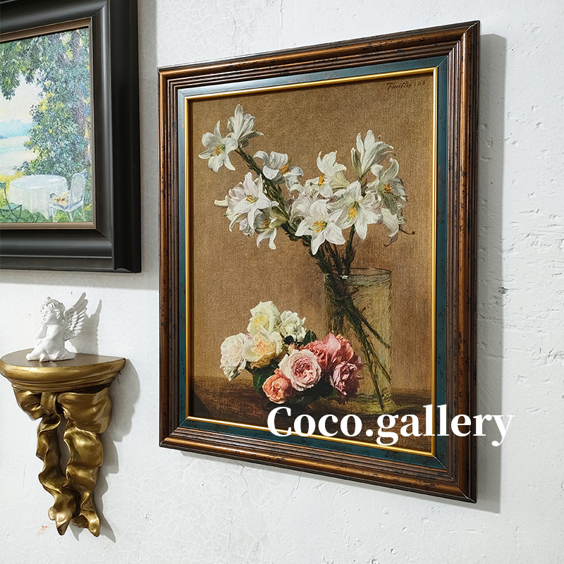 可可的画廊中古古典复古玫瑰花卉装饰画法式欧式客餐厅艺术挂画图片