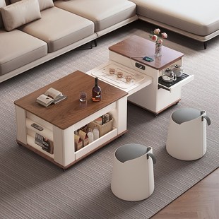 现代简约客厅茶几家用可分体小户型轻奢高级感伸缩实木茶几边柜桌