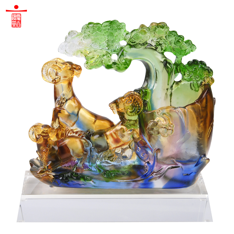 琉璃笔筒摆件书房老总办公室书桌实用摆设三羊开泰创意水晶工艺品