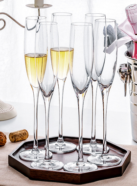 水晶香槟杯高脚杯6只套装一对家用结婚礼盒玻璃起泡酒红酒杯甜酒