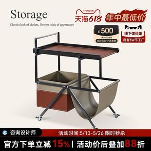 极简沙发边几可移动小推车轻奢高级感马鞍皮客厅家用餐车 诚骏意式