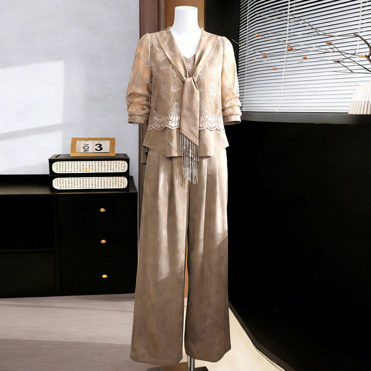 母亲节礼物衣服妈妈夏装高级感雪纺套装短袖小衫中老年女洋气上衣