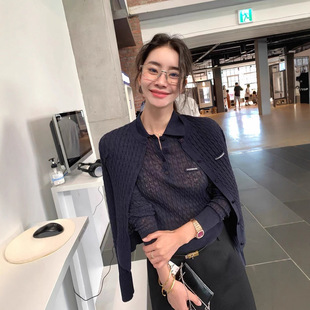 小心机设计紫标绞花套装女2026春羊毛针织开衫POLO衫上衣两件套