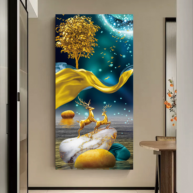 麋鹿玄关墙贴画自粘装饰画入户客厅背景墙画门贴走廊玻璃贴纸壁画图片
