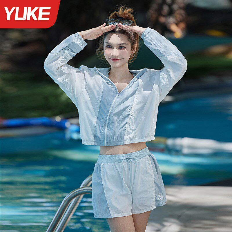 泳衣女分体套装2025新款大码保守显瘦游泳衣长袖罩衫泡温泉三件套