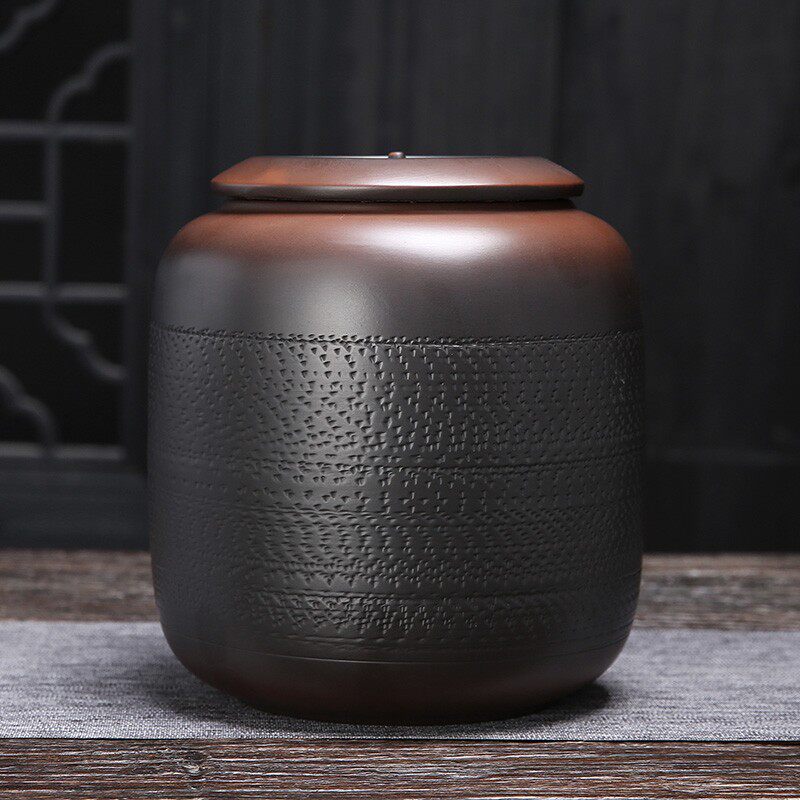 建水紫陶茶叶罐大中容量家用陶瓷储茶罐半斤茶仓紫砂泥普洱存茶罐