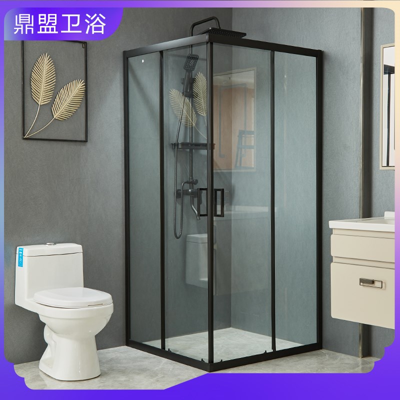 简易整体方形L型淋浴房干湿分离隔断浴室玻璃移门洗澡间带底座