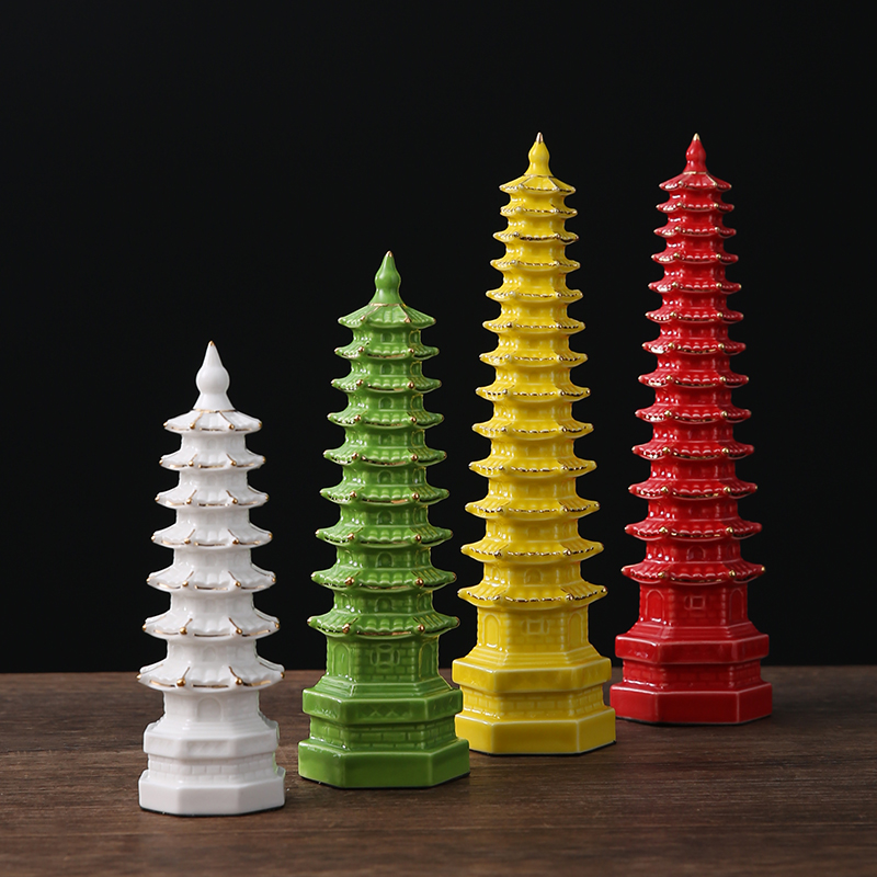 陶瓷文昌塔摆件13层9层7层客厅书房办公室桌工艺品摆设红黄黑绿色