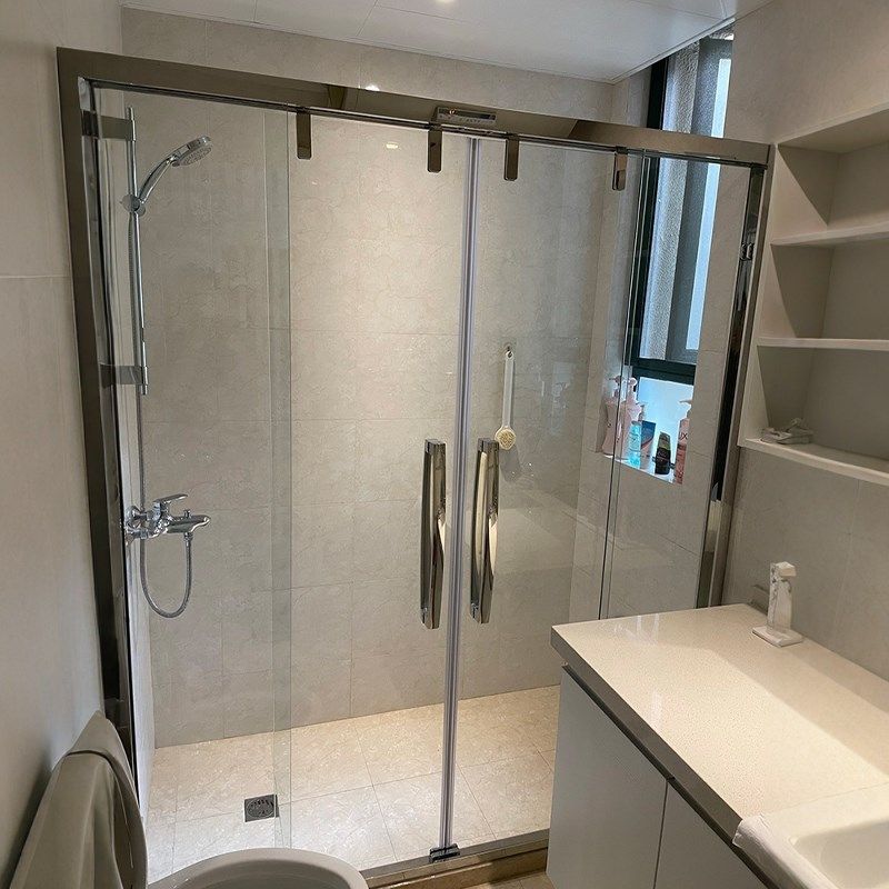 亮银两固两活一字移门淋浴房隔断推拉玻璃门定制浴室简易干湿分离,全屋定制,定制淋浴房,淘宝优惠券,粉丝福利购,淘宝优惠卷