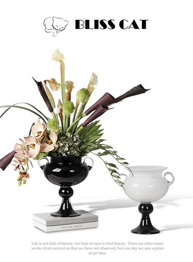 法式中古黑色玻璃花瓶插花样板房客厅玄关餐桌花艺高级感花器摆件