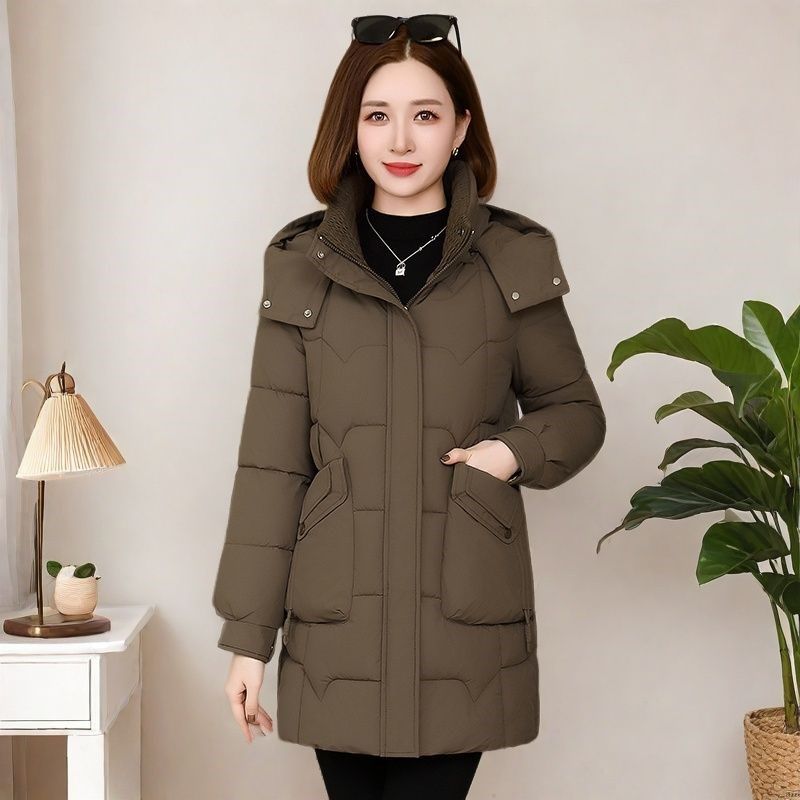 时尚棉衣棉服年轻妈妈冬装爆款大码200斤有帽加厚女士中长款棉袄