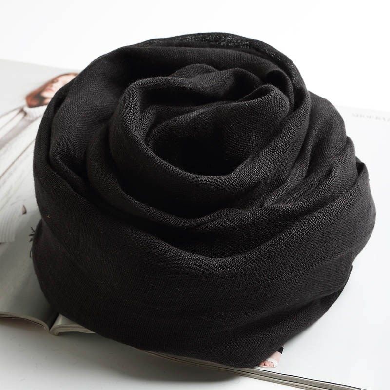 100%亚麻围巾纯色百搭春秋夏季流苏装饰长款韩版