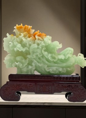 百财聚来玉白菜摆件招财百财客厅玄关酒柜装饰品公司开业乔迁礼物
