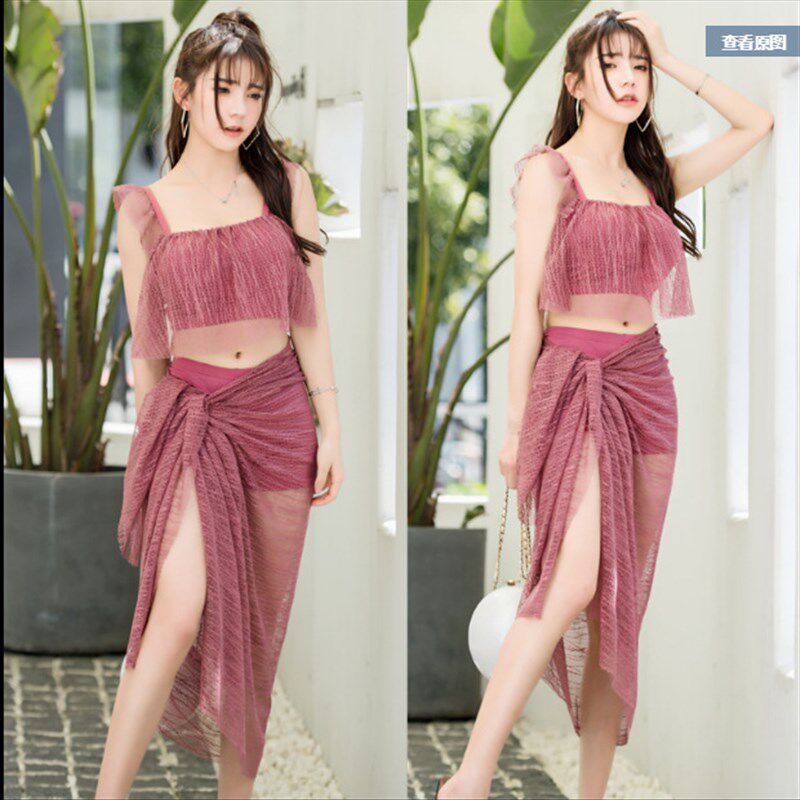 网红泳衣女分体2021年夏季新款爆款G平胸小胸聚拢温泉带钢圈游泳