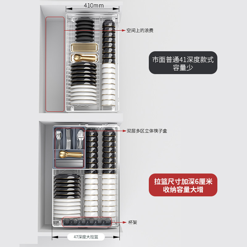 拉篮厨房橱柜双层阻尼调味碗柜抽屉式304不锈钢厨柜碗架沥水碗篮
