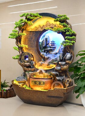 公司招财聚宝盆水幕墙屏风庭院假山流水落地造景摆件循环水景喷泉