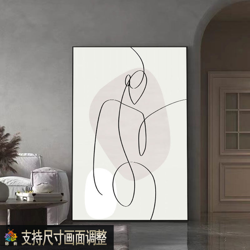 几何抽象线条装饰画简约风客厅沙发落地画极简黑白艺术高级感挂画