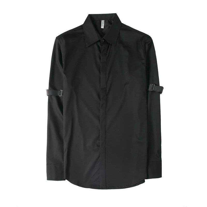 2025新款手臂织带装饰设计感衬衫男长袖帅气痞帅个性潮流百搭衬衣