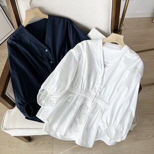 减龄单排扣衬衫 大厂来货 V领宽松灯笼袖 品控炒好 女417 老渠道