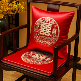 中式椅垫结婚喜庆沙发坐垫红木家具垫子实木椅子垫红色茶椅垫冬季