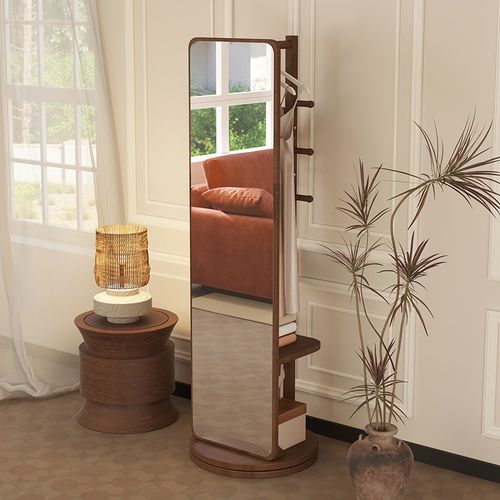 出租房家用落地穿衣镜挂衣架一体全身镜卧室靠墙入户衣帽架可旋转