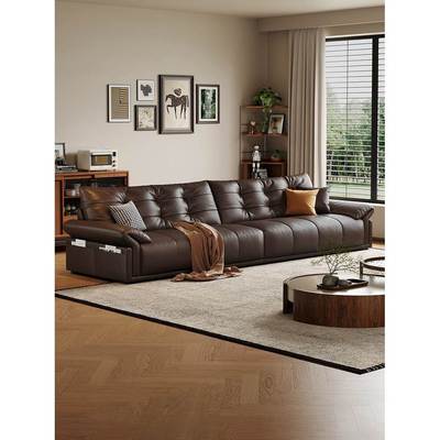 高靠背意式极简真皮沙发小户型家用2025新款直排客厅沙发头层牛皮