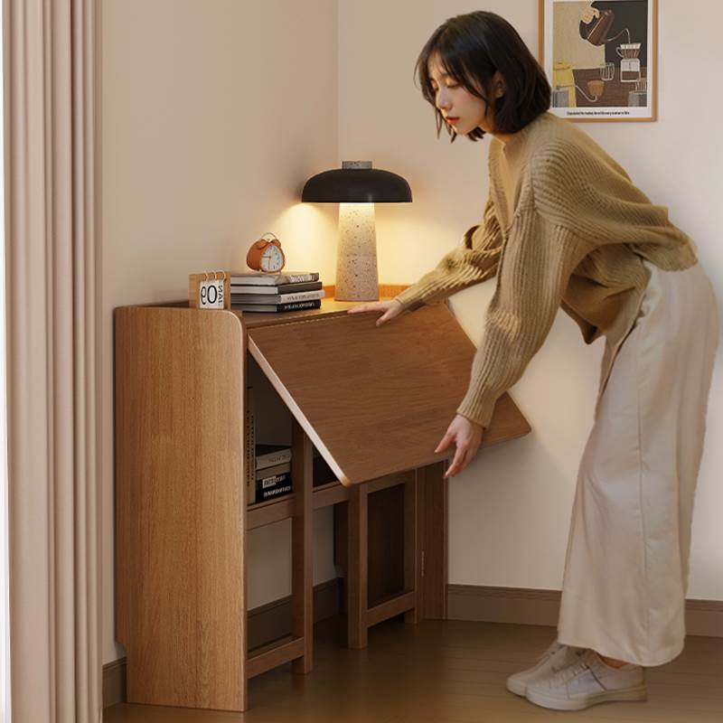 实木折叠书桌学生家用电脑桌卧室小户型床边学习小桌子简易办公桌